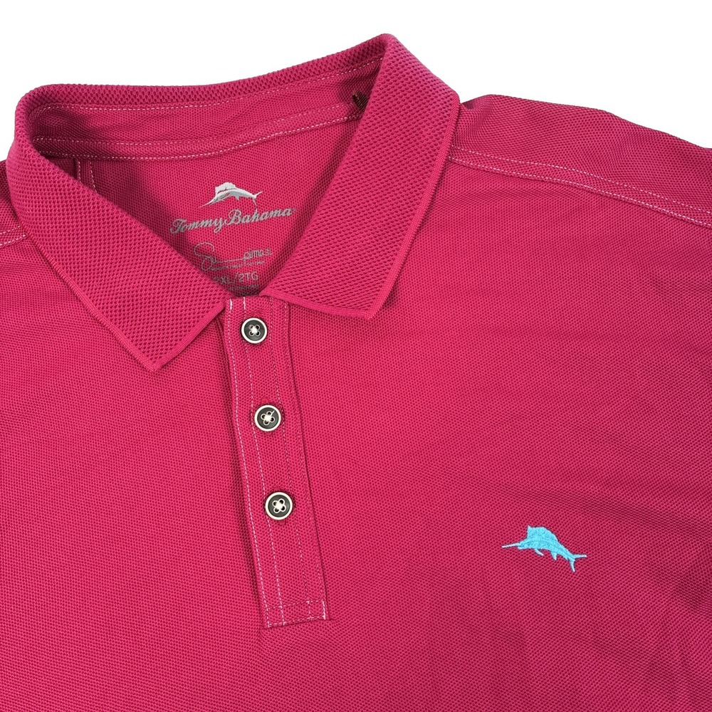 Mens Tommy Bahama Supima Cotton Short Sleeve Polo Shirt Size 2XL Pink/Maroon